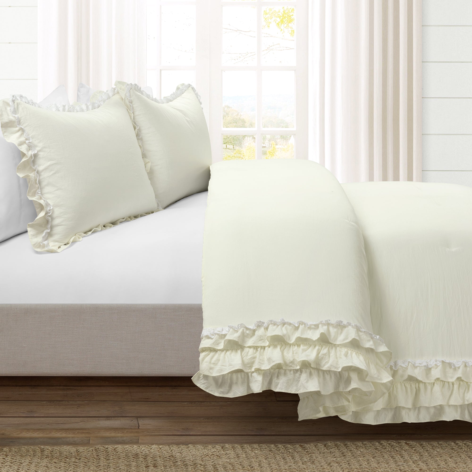 Ella Ruffle Lace 3 Piece Comforter Set