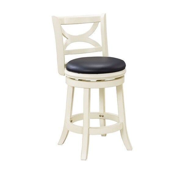 24 Inch Atlanta Swivel Counter Stool， Solid Wood with Rich Faux Leather Seat， Black and White - 87 L X 10 W X 42 H Inches