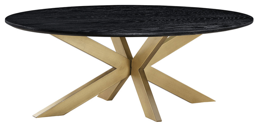 24 quotBlack And Brass Solid Wood Oval Coffee Table   Coffee Tables   by HomeRoots  Houzz