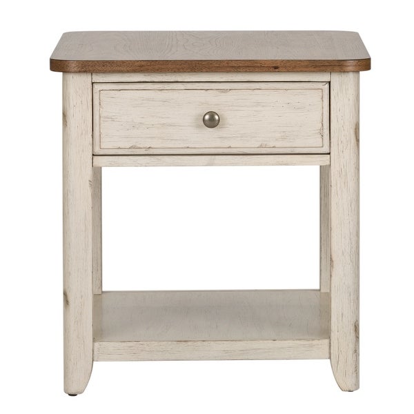 Farmhouse Reimagined Antique White End Table with Basket