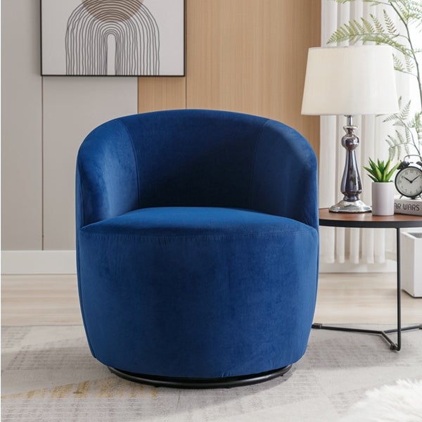 Velvet Fabric Swivel Accent Armchair Barrel Chair With Black Powder Coating Metal Ring