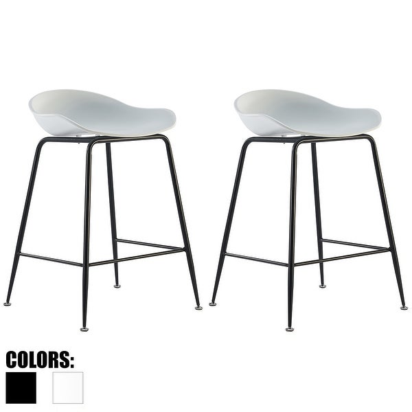 Set Of 2 25 Seat Molded Plastic Shell Counter Stools With Backs Dark Metal High Dining Chairs Kitchen