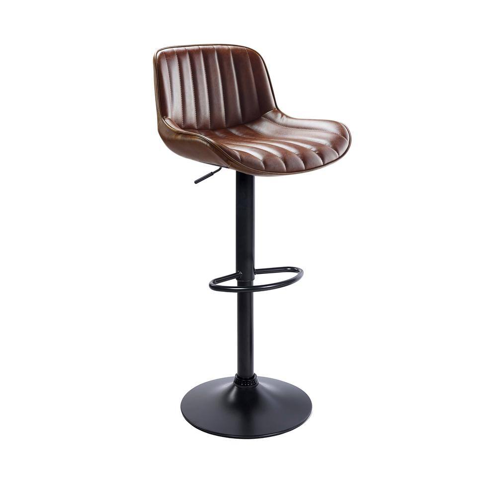 Art Leon Modern Cognac Faux Leather Swivel Adjustable Height Bar Stools with Black Base Set of 2 BS006-4