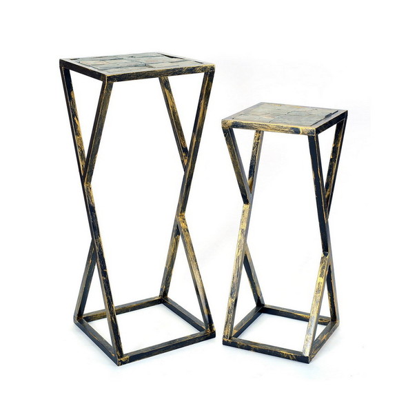 Benjara BM233953 Stone Top Plant Stand with Geomet...