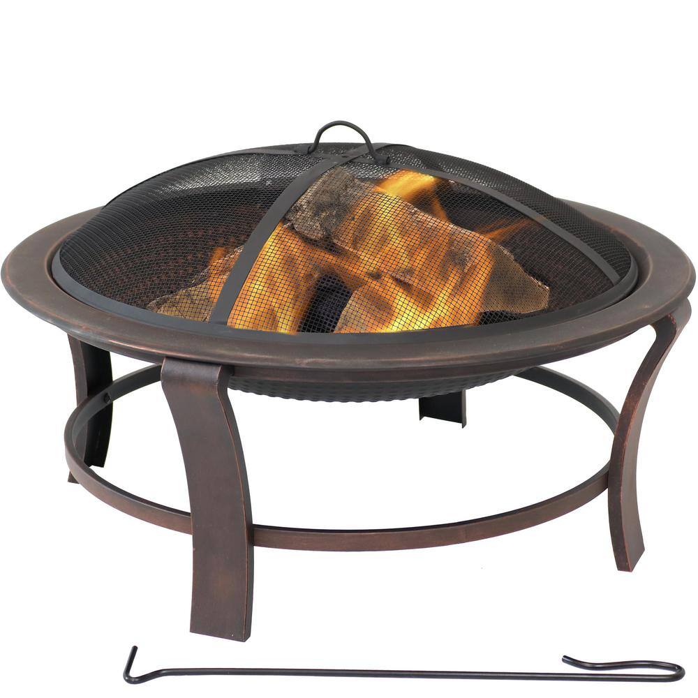 Sunnydaze Decor 17 in. H. Steel Elevated Outdoor Fire Pit Bowl with Spark Screen NB-567