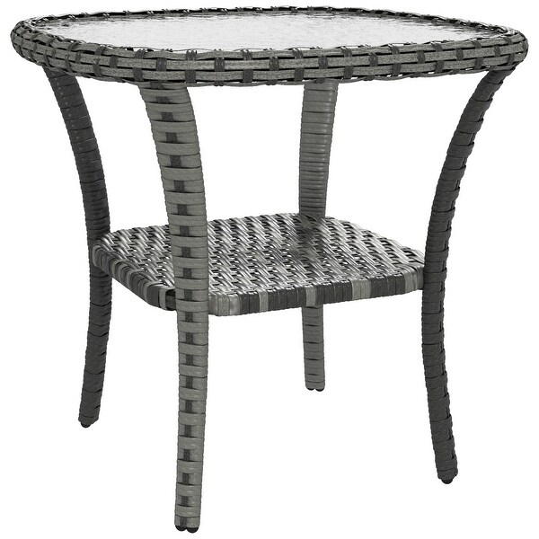 Rattan Coffee Table with Storage Shelf out door side table