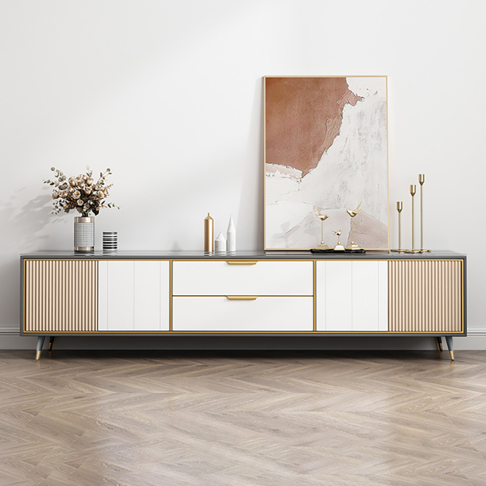 Modern 79 quotTV Stand TV Console with Drawers Line Media Console with Doors   Midcentury   Entertainment Centers And Tv Stands   by Homary International Limited  Houzz