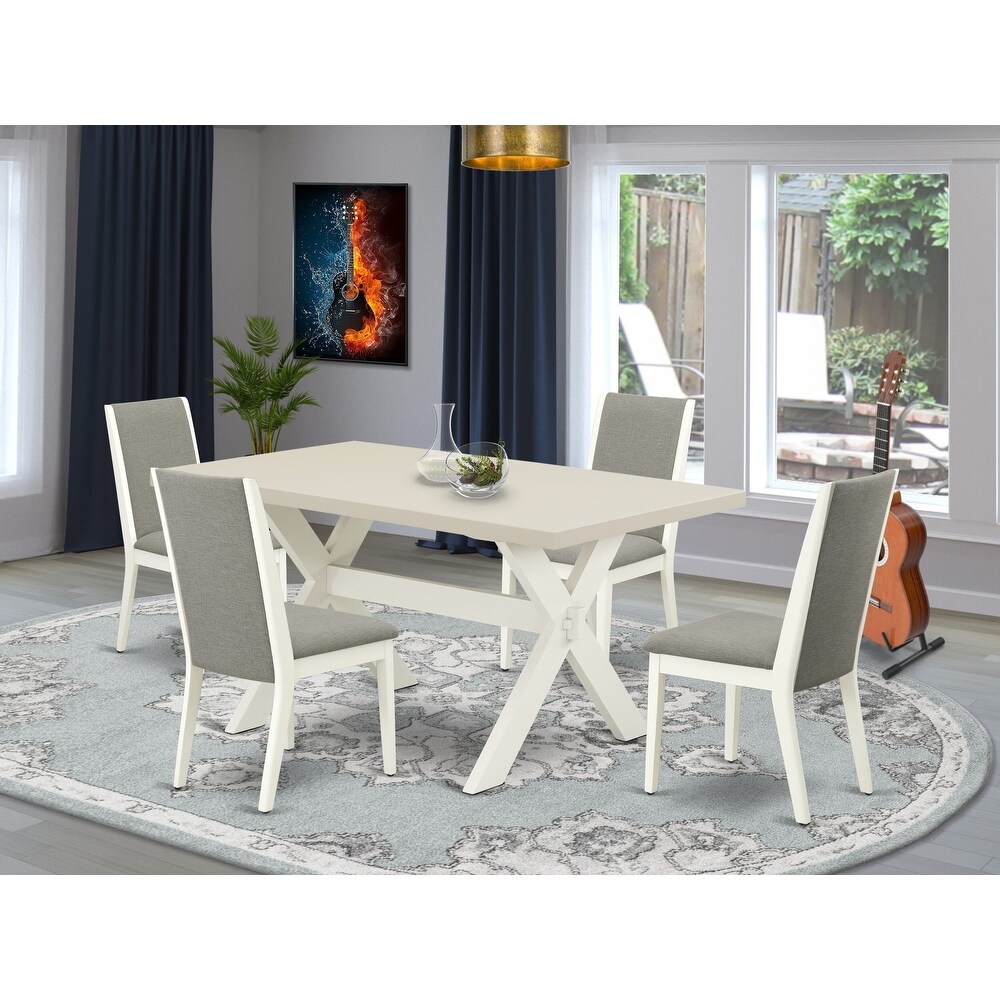 East West Furniture Dining Table Set  a Kitchen Table and Shitake Linen Fabric Parson Chairs  Off White(Pieces Options)