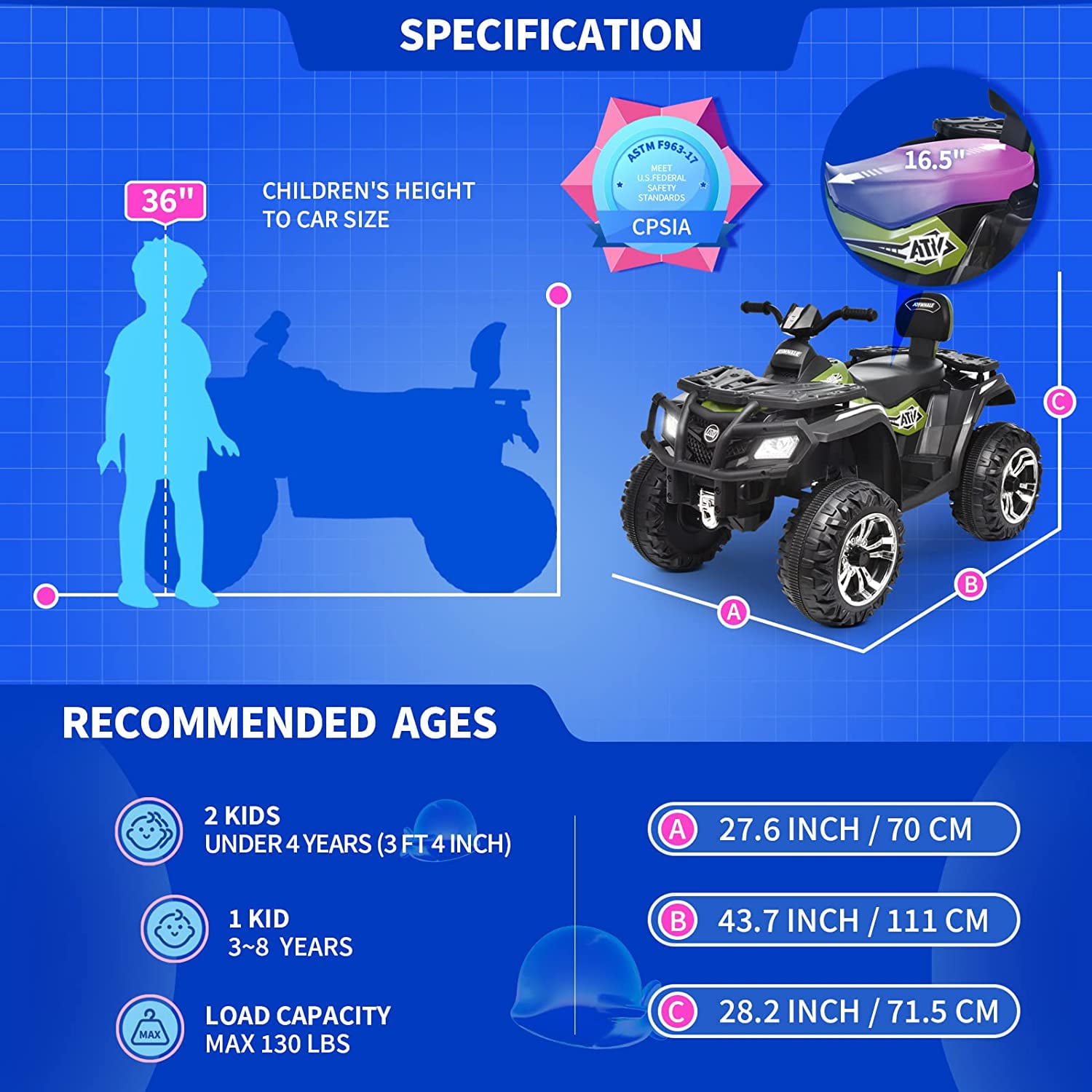 Joywhale 24V Kids Ride on 2 Seater ATV Car 4WD Quad Electric Vehicle Easy-Drag 4-Wheeler, with 10AH Large Battery, 4x75W Powerful Engine, Metal Suspension, Soft Braking, Music, 2023 New Model, BW-A20s