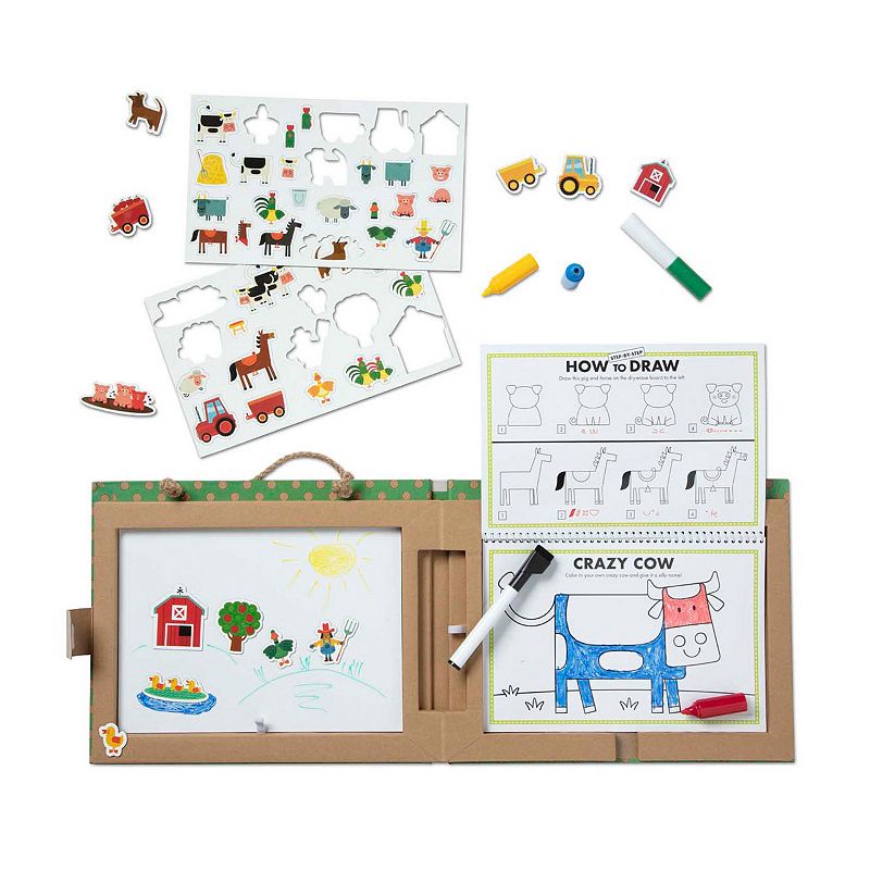 Melissa and Doug Natural Play Play， Draw， Create Reusable Drawing and Magnet Kit - Farm