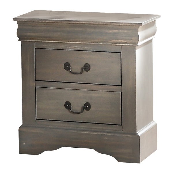 Wooden Two Drawer Nightstand In Antique Gray Finish - - 25688055