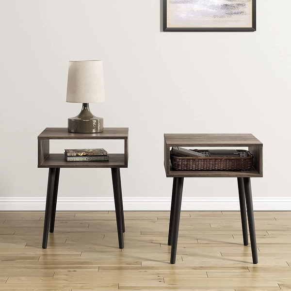 Wampat Mid Century End Table Premium Wood Accent Nightstand Set of 2