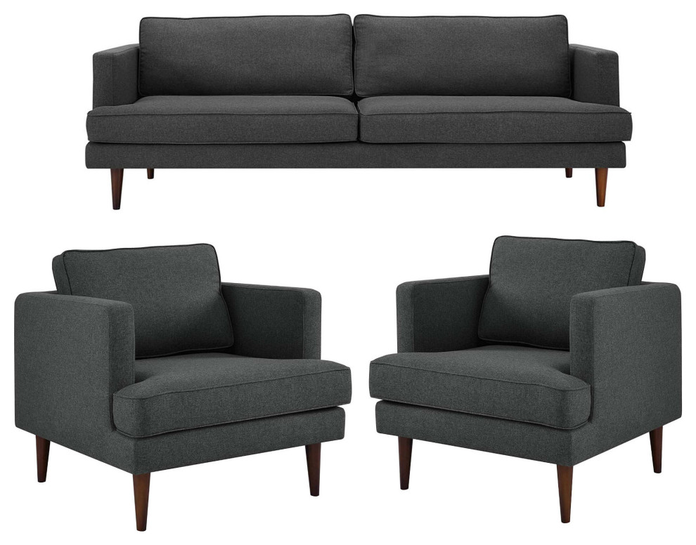 Agile Fabric Contemporary Sofa/Lounge Accent Armchair  2 Piece Set  Gray   Midcentury   Living Room Furniture Sets   by VirVentures  Houzz