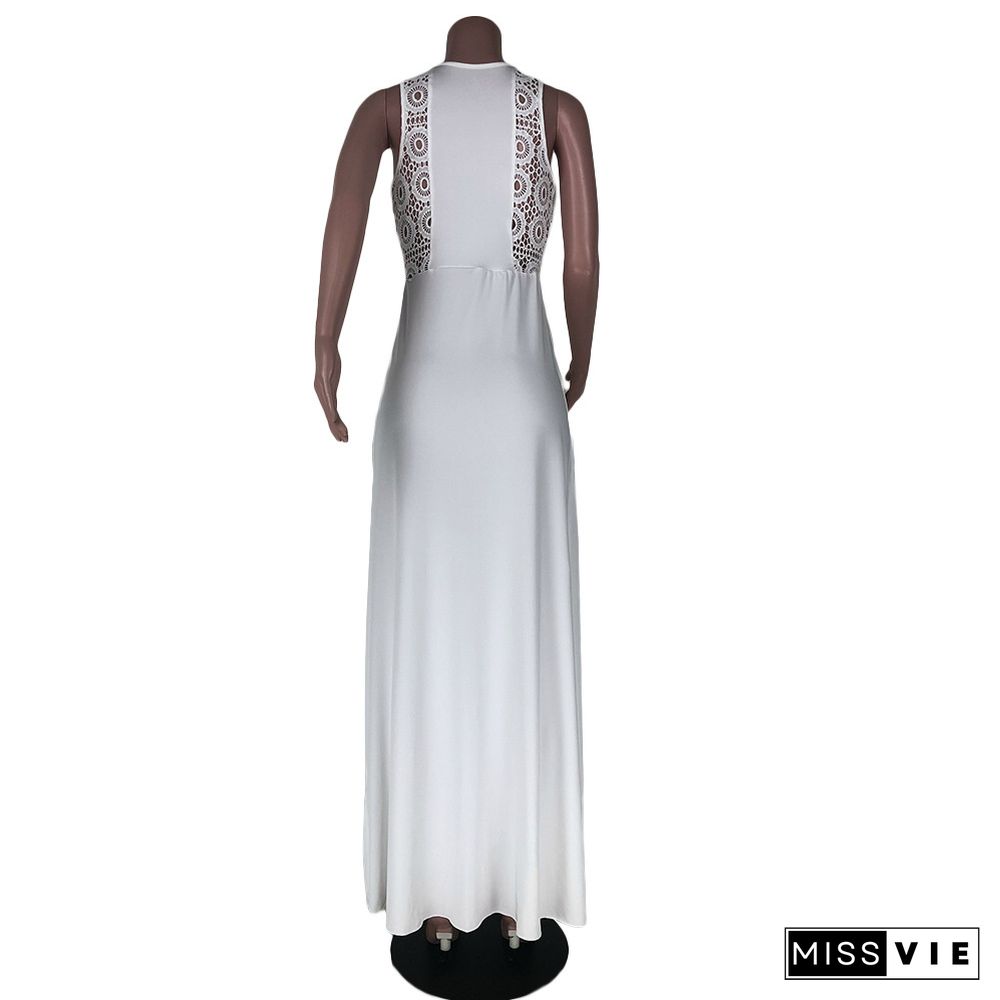 Deep V Neck Sleeveless High Split Beach Maxi Dress