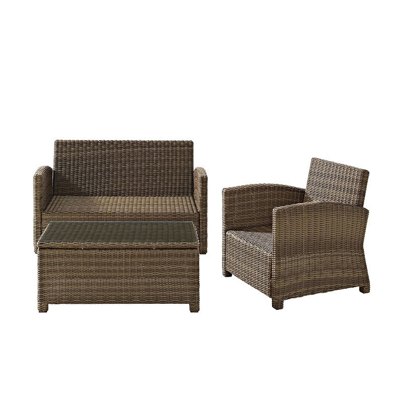 Crosley Bradenton Sunbrella Patio Loveseat， Arm Chair and Coffee Table 3-piece Set