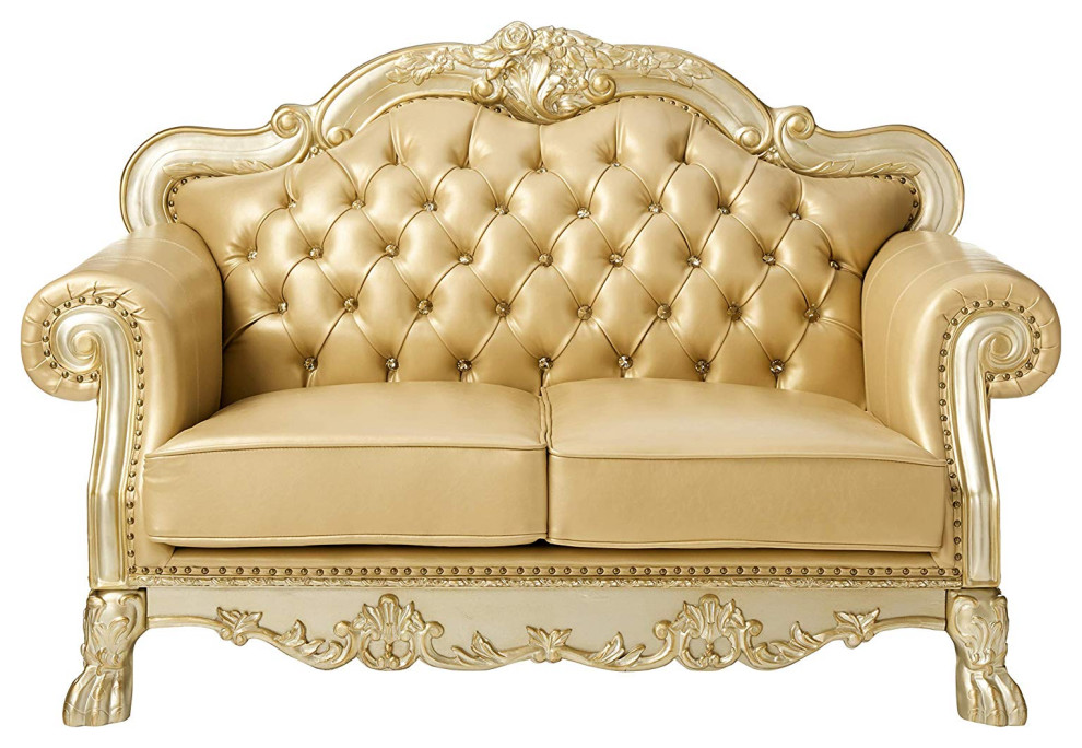 Acme Dresden Loveseat With 3 Pillows  Gold Patina   Victorian   Loveseats   by Emma Mason  Houzz