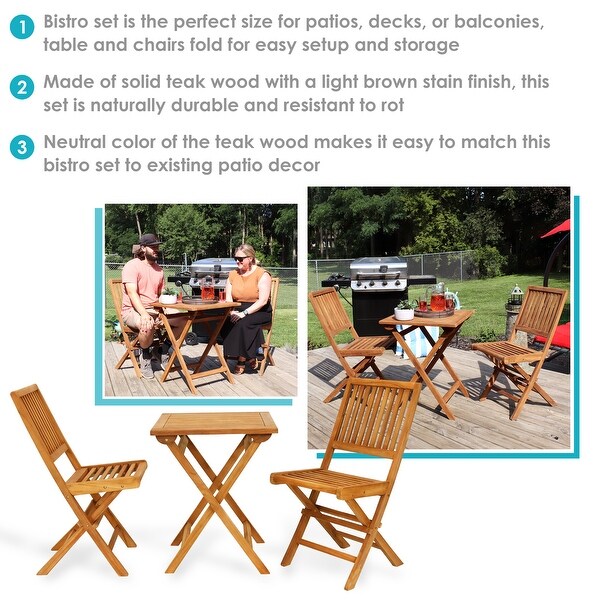 Nantasket 3pc Teak Folding Outdoor Bistro Set