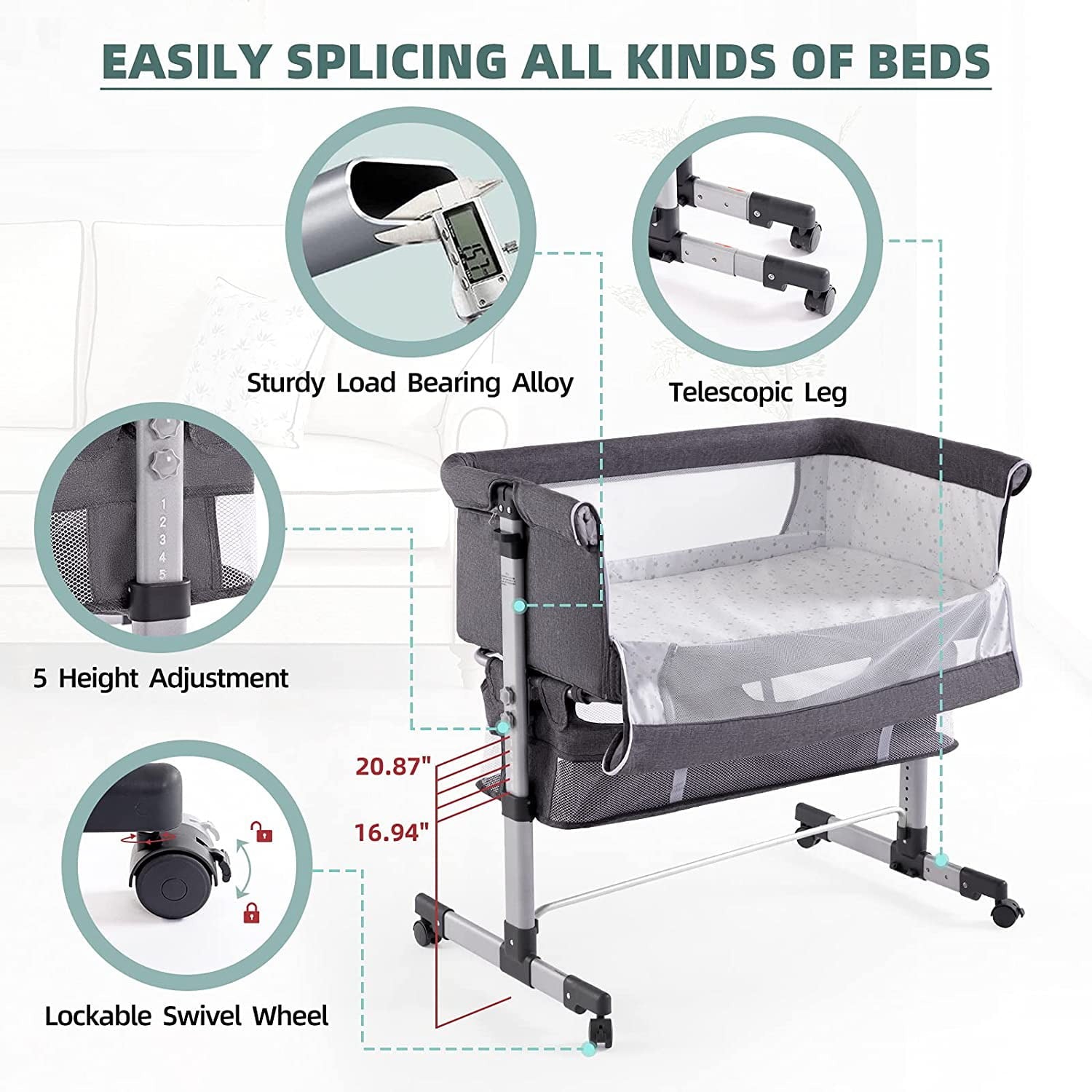 Lamberia 3 in 1 Bassinet for Baby, Easy Folding Sleeper with Mattress for Newborn Infant/Baby Boy/Baby Girl (Grey)