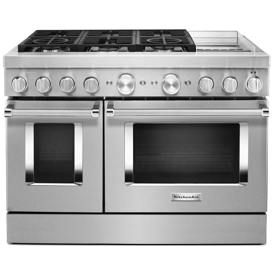 KitchenAid 48-inch Freestanding Dual Fuel Range with Even-Heat? True Convection KFDC558JSS