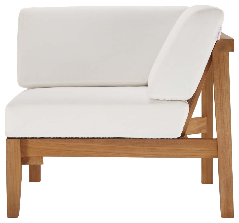 Bayport Outdoor Patio Teak Wood Corner Chair  Natural White   Transitional   Outdoor Lounge Chairs   by ShopFreely  Houzz