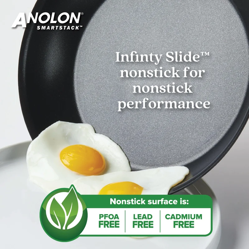 Anolon 87539 Smart Stack Hard Anodized Nonstick Frying Pan Set / Fry Pan Set / Hard Anodized Skillet Set - 10 Inch and 12 Inch， Black