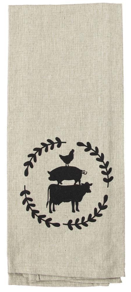 Farmhouse Kitchen Towels Set Cotton Tan Black Farm Flour Sack Towels 16”x28” 5 Piece