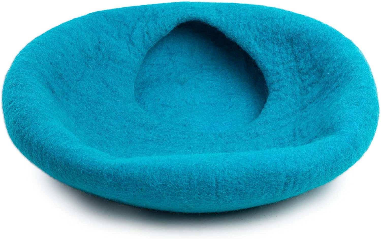 Woolygon Wool Cat Cave Bed Handcrafted from 100% Merino Wool， Eco-Friendly Felt Cat Cave for Indoor Cats and Kittens (Turquoise)