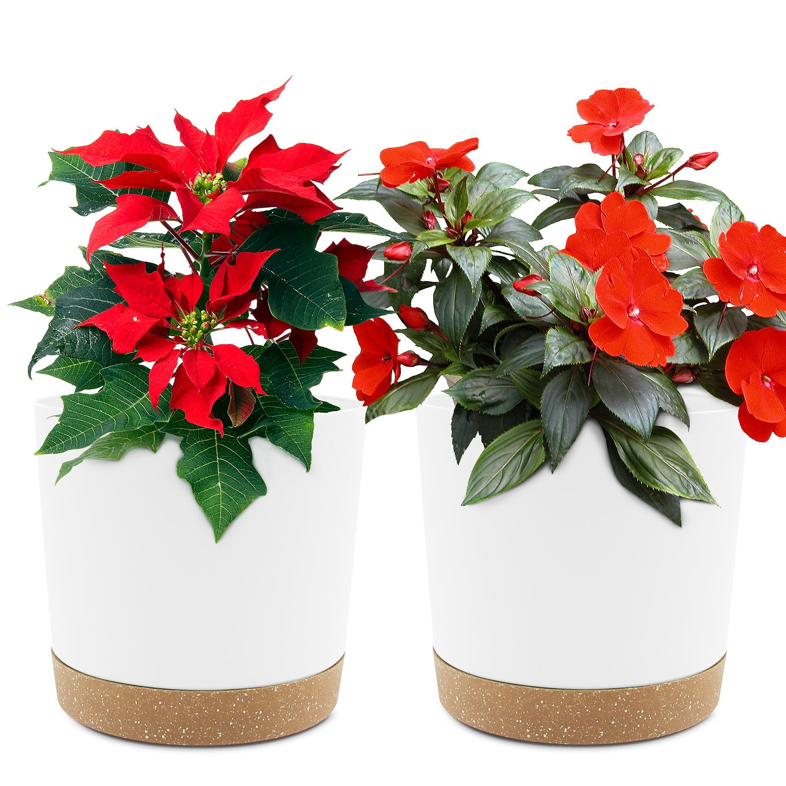 QCQHDU 2 Pack Plant Pot, 6.5 in White Plastic Indoor Planter with Drainage Holes and Removable Base