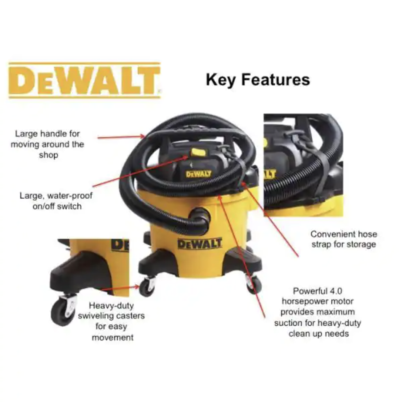 Dewalt DXV06P 6 gallon Poly Wet/Dry Vacuum， Yellow