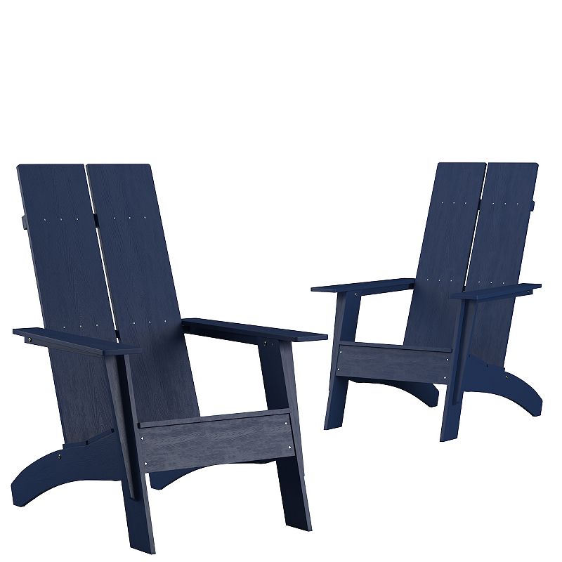 Emma and Oliver Set of 2 Modern Dual Slat Back Indoor/Outdoor Adirondack Style Chairs