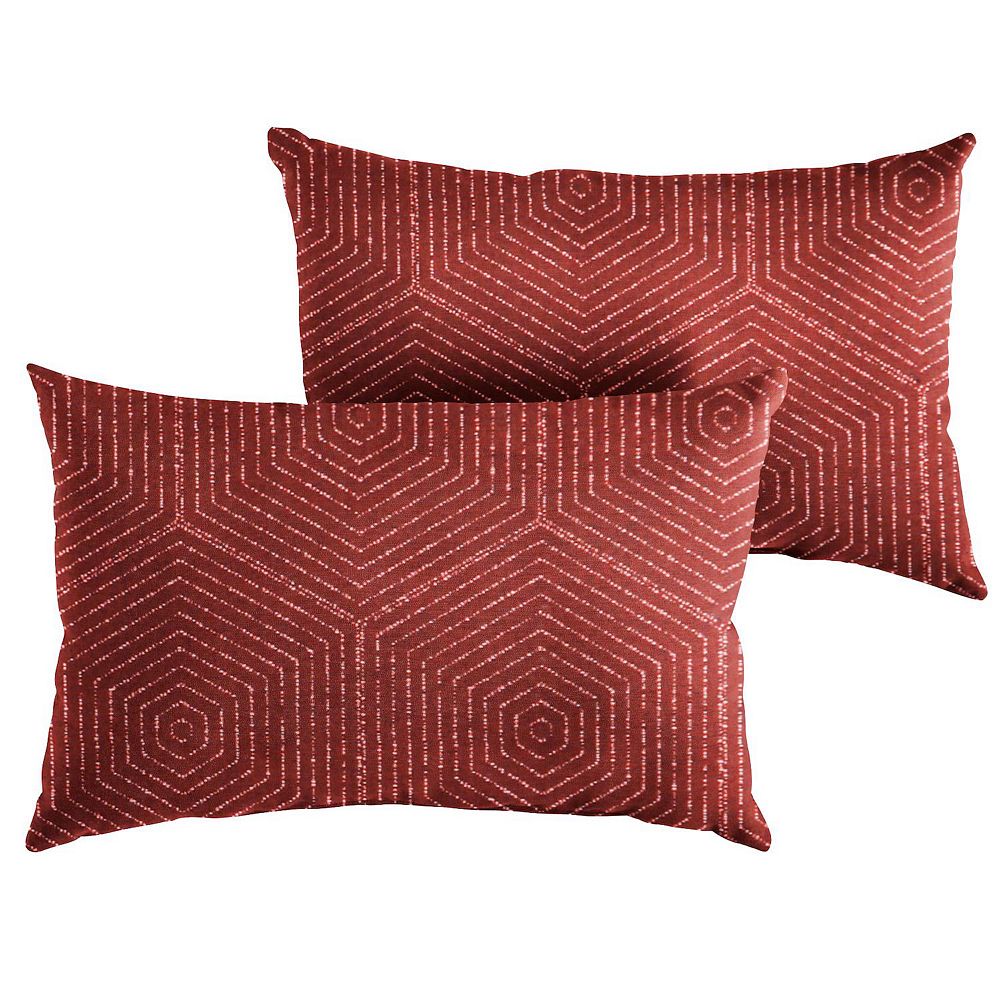 Set of 2 Ruby Red in Geometric Pattern Sunbrella Rectangular Outdoor Pillow 20