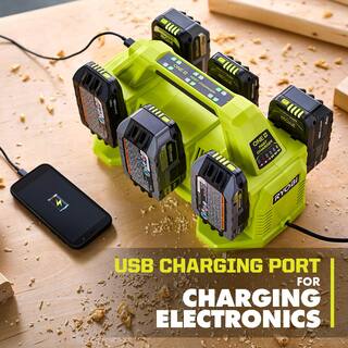 RYOBI ONE+ 18V Lithium-Ion 2.0 Ah Compact Battery (4-Pack) with 6-Port Charger PBP2006-PBP2006-PCG006