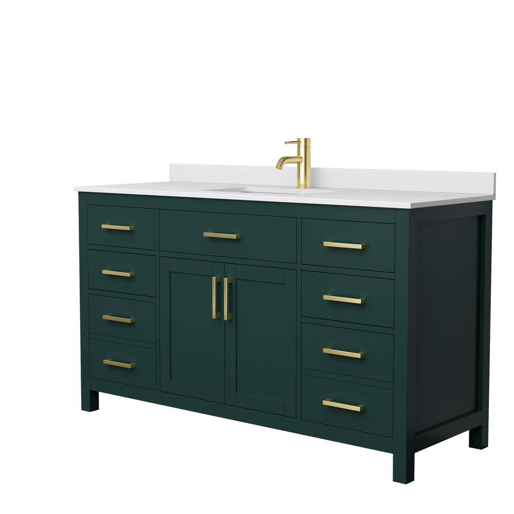 Wyndham Collection Beckett 60 in. W x 22 in. D x 35 in. H Single Sink Bathroom Vanity in Green with White Cultured Marble Top WCG242460SGDWCUNSMXX