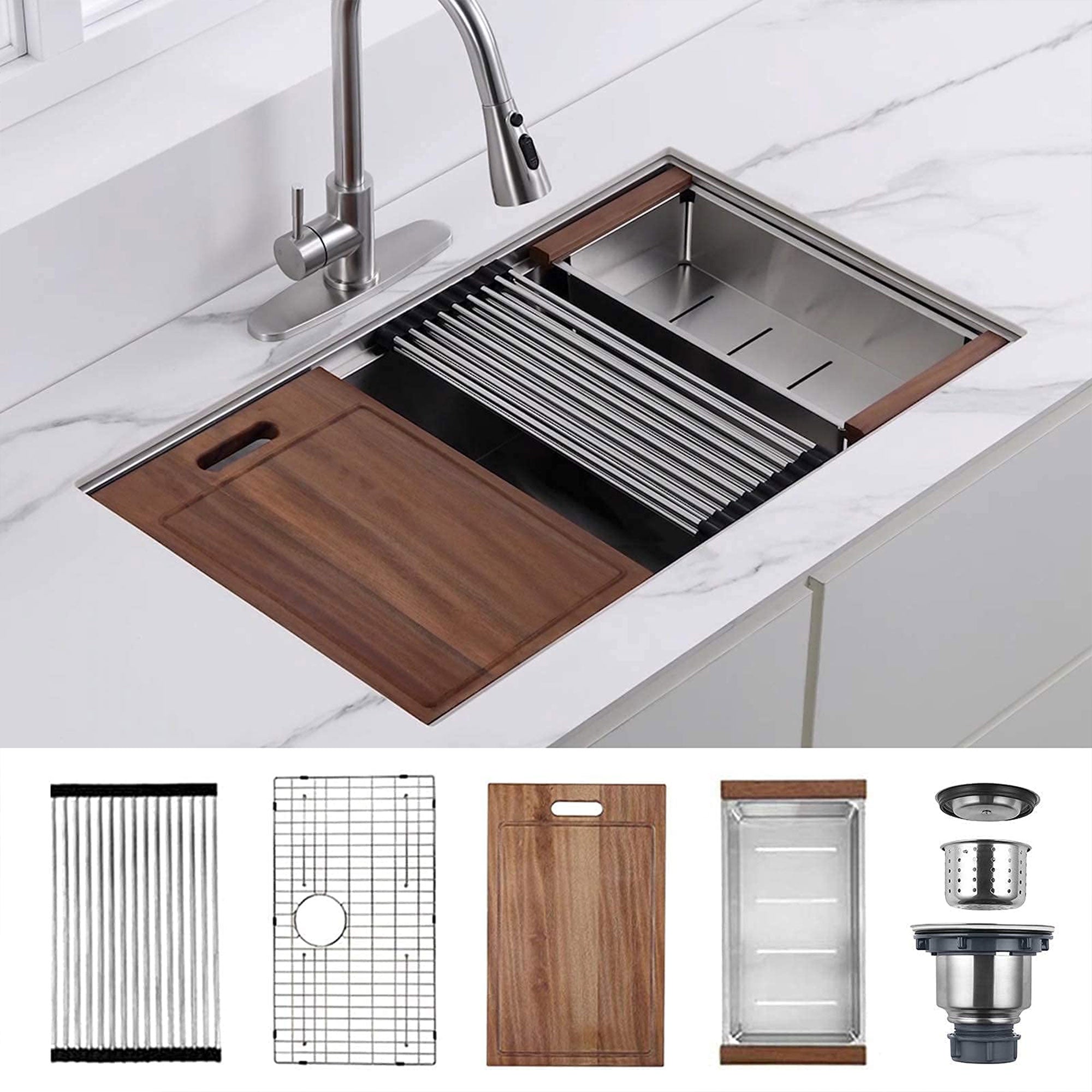 HausinLuck 32  Stainless Steel Workstation Kitchen Sink, Undermount, Brushed