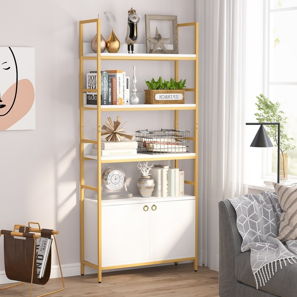 Bookcase with Door  Etagere Bookshelf with Storage Cabinet  Display Shelf