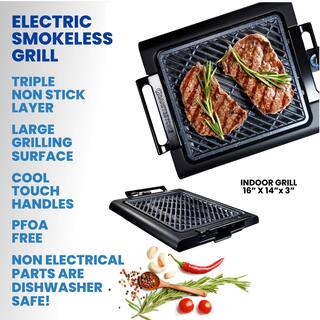 GRANITESTONE 224 sq. in. Triple Layer Non-Stick Titanium and Diamond Infused Coating Electric Smoke-less Indoor Grill 2584