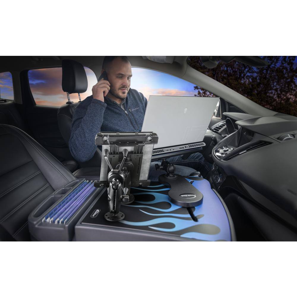 AutoExec Reach Desk Front Seat Blue Flames with X-Grip Phone Mount and Tablet Mount ReachDesk-03 FS Tablet BSF