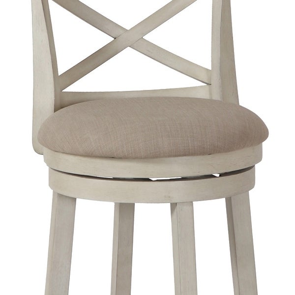 Curved X Shaped Back Swivel Counter Stool with Fabric Padded Seating， White - 38 H x 19 W x 18 L Inches