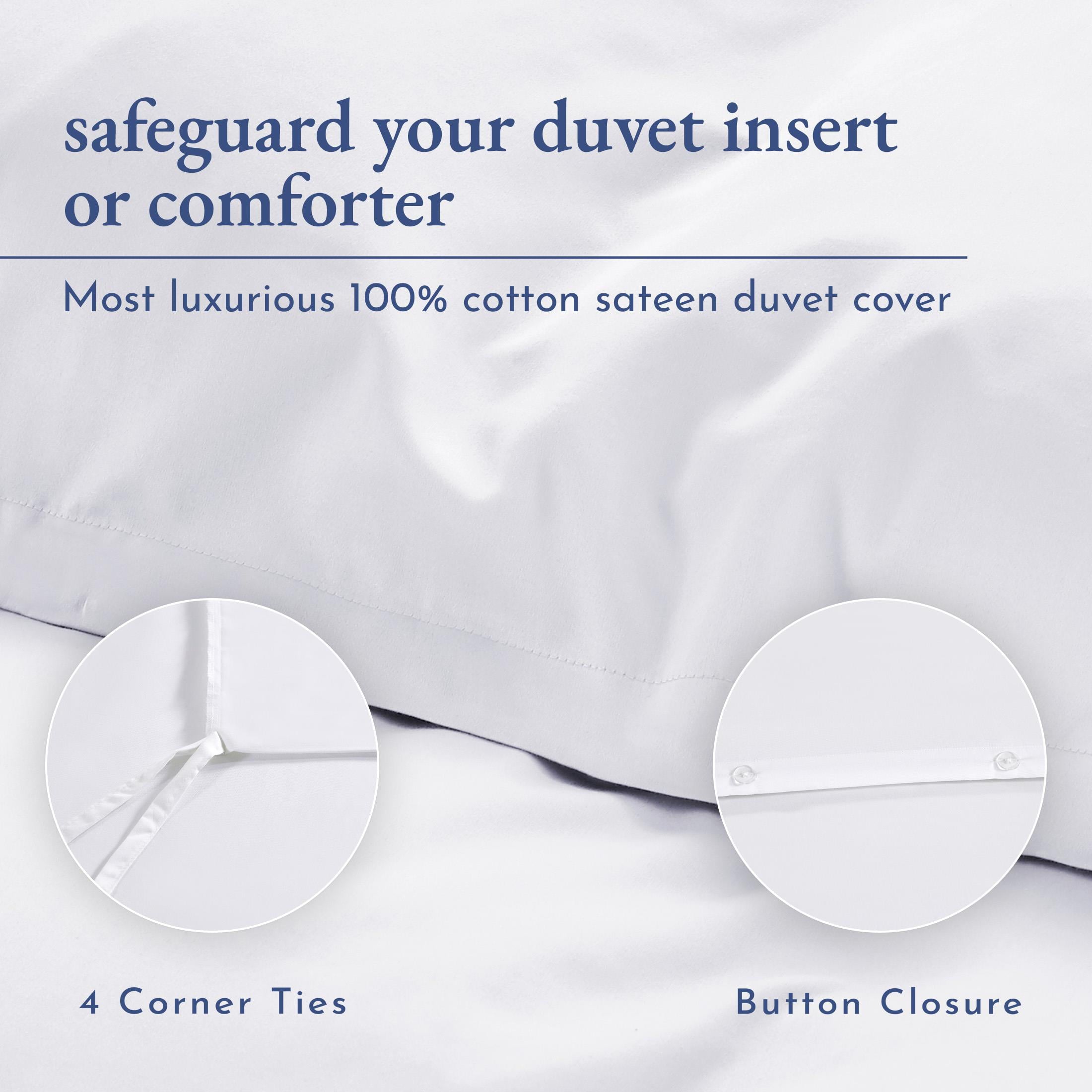 100% Real Cotton Duvet Cover - Premium 400 Thread Count， Comforter Cover， Smooth Sateen Weave， Button Closure and Corner Ties (1 Piece， Bright White， Full / Queen)