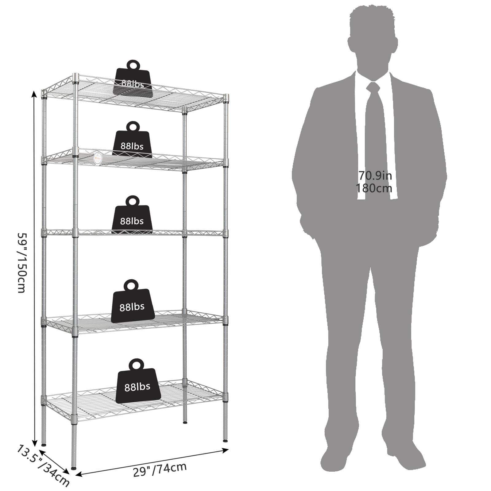 Ktaxon 5-Tier Wire Shelving Unit, Steel Storage Rack for Office Kitchen 30