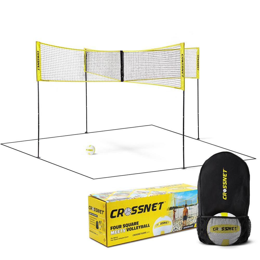 CROSSNET 4 Square Volleyball Net and Game Set with Carrying Backpack and Ball CROSSNET101