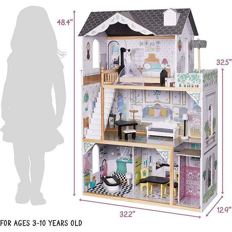 Lil Jumbl 3-Floor Wooden Dollhouse with Elevator and 16-Piece