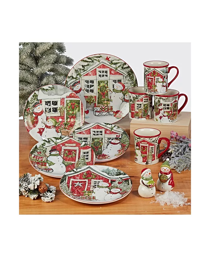 Certified International Snowman's Farmhouse 4 Piece Dinner Plate Set