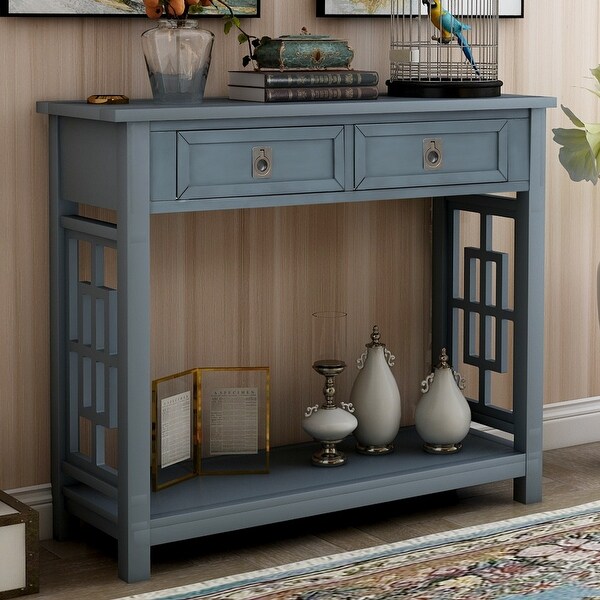 Nestfair Console Table with 2 Drawers and Bottom Shelf