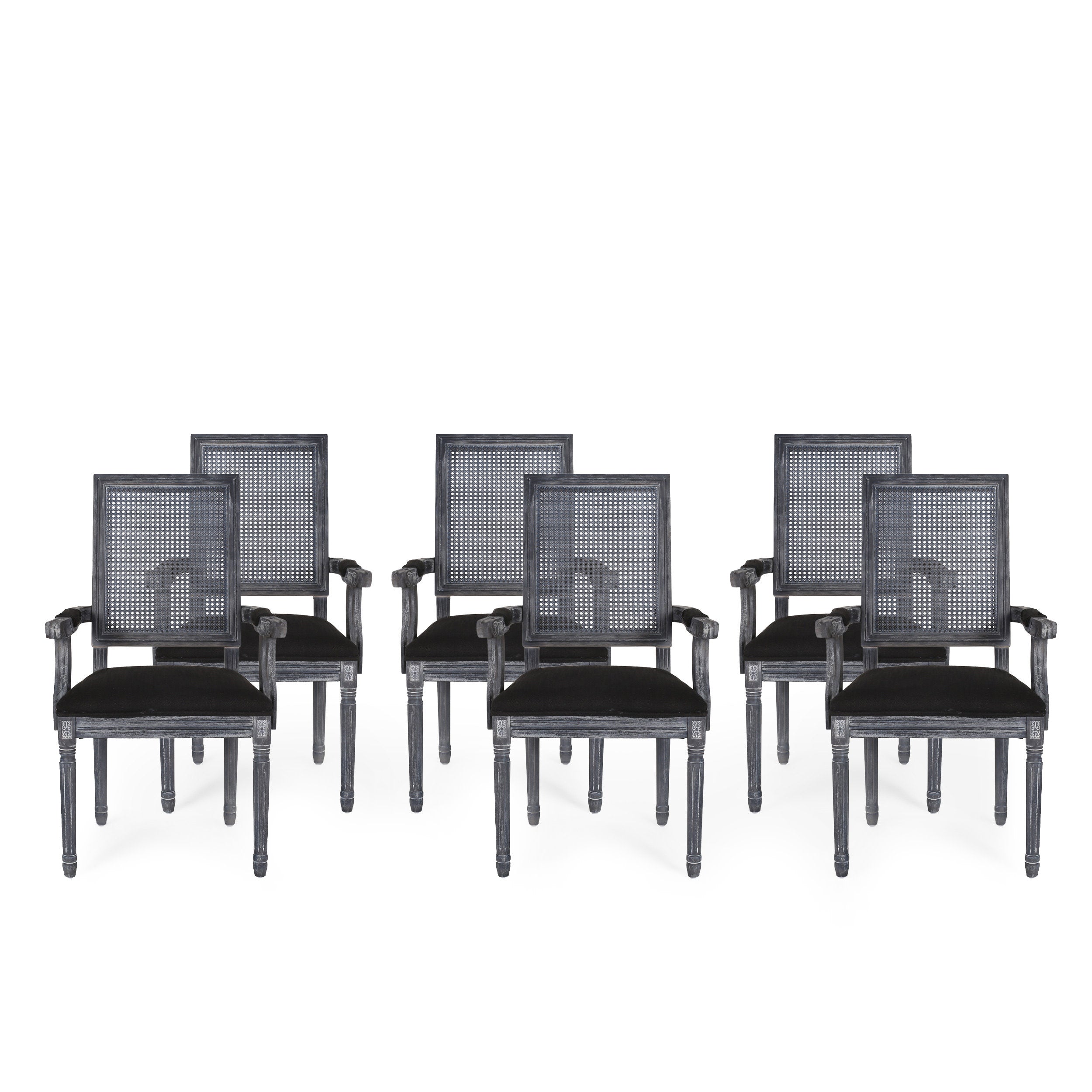 Zentner French Country Upholstered Wood and Cane Upholstered Dining Chairs, Set of 6