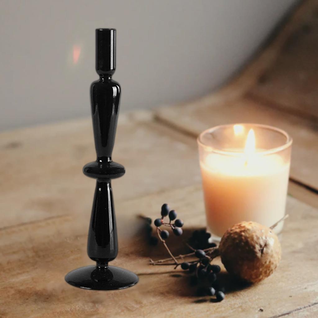 Candle Holder Black Glass Cylindrical Taper Pillar Candlesticks Livng Room Dining Table Decoration Centerpieces Coffee Table Ornament D