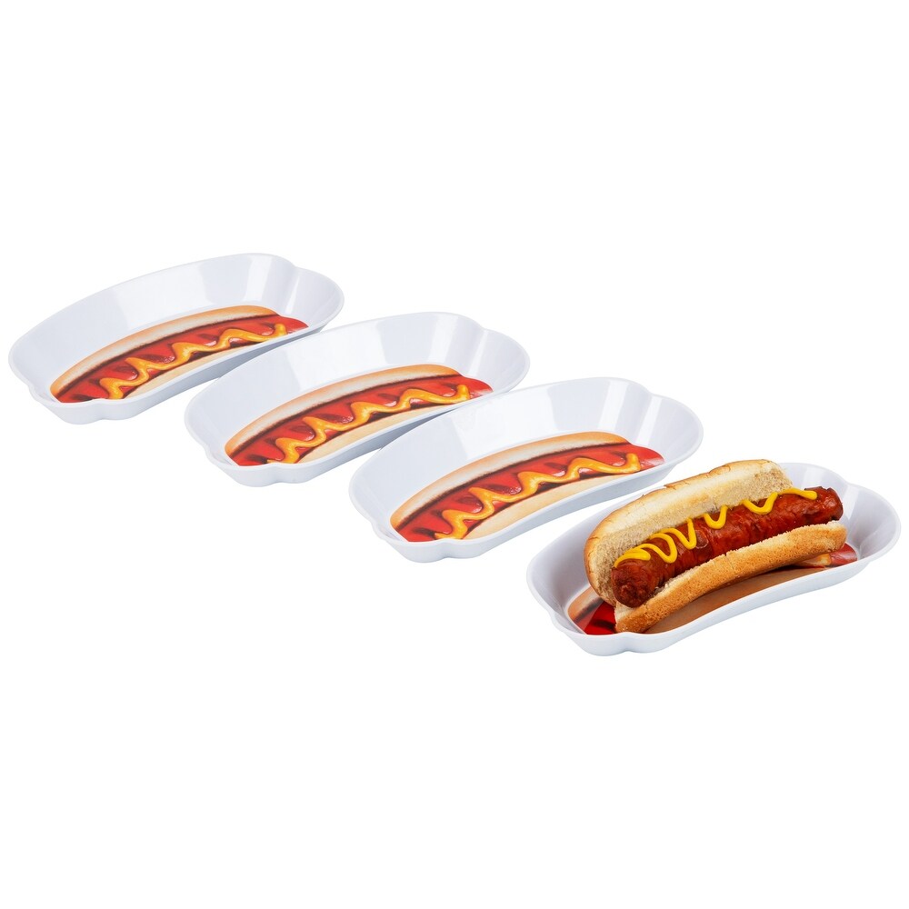 Mind Reader Hot Dog Serving Plates for Parties and BBQs  4 Piece Set  Melamine  8.5\