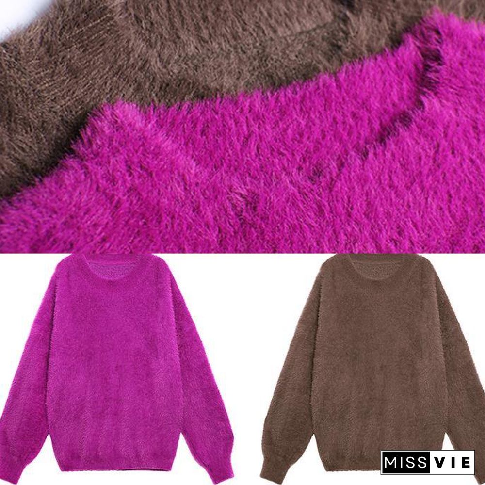 Comfy chocolate knit sweat tops trendy plus size o neck baggy clothes