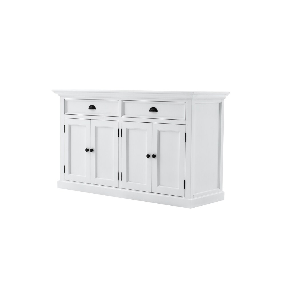 NovaSolo Halifax Coastal White Buffet Hutch Cabinet with 8 Shelves  Solid Mahogany Frame  57.09 x 19.69 x 86.61