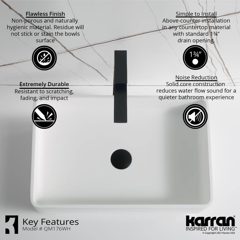 Karran Quattro 21 in. Matte White Acrylic Rectangular Vessel Sink QM176WH